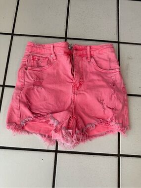 High-Rise Pink Distressed Denim Shorts for Women